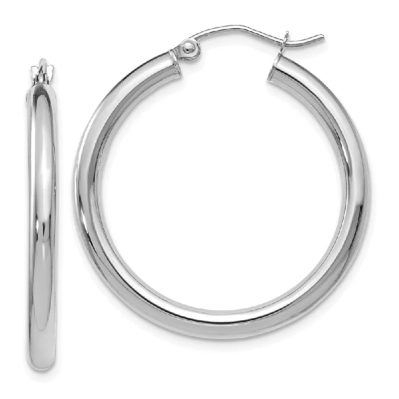 modern geometric earrings for women -3mm Round Hoop Earrings in 10k White Gold, 30mm (1 3/16 Inch)