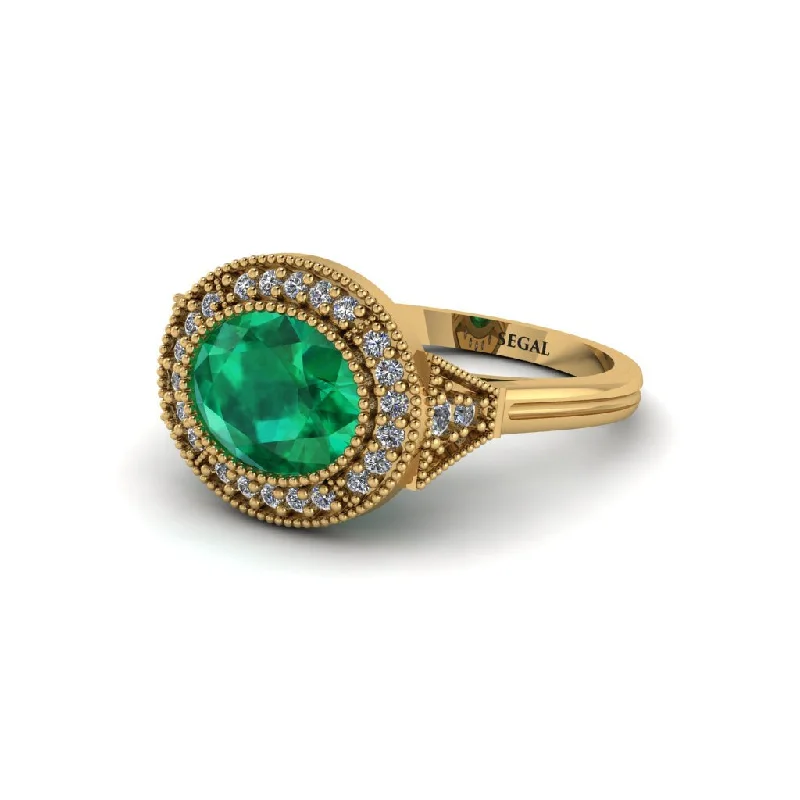 Oval Cut Emerald Milgrain Halo Engagement Ring - Alexandria No. 4