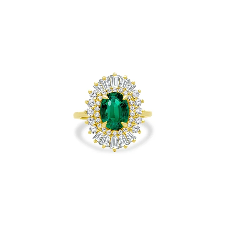 wedding band rings for women -2.04ct Emerald Sunburst Ring