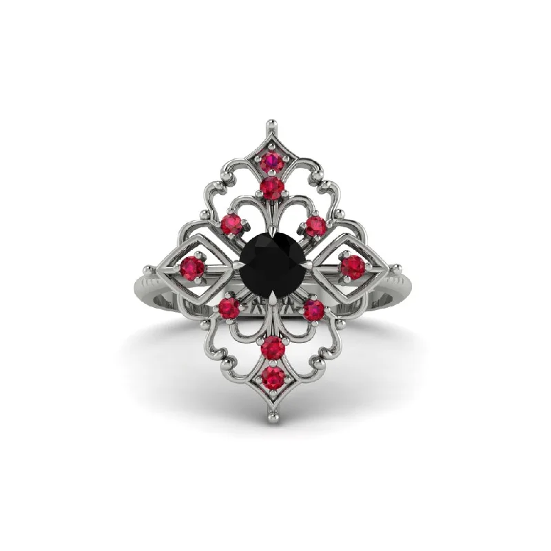 Ruby Royal Filigree Cluster Engagement Ring - Zinnia No. 54