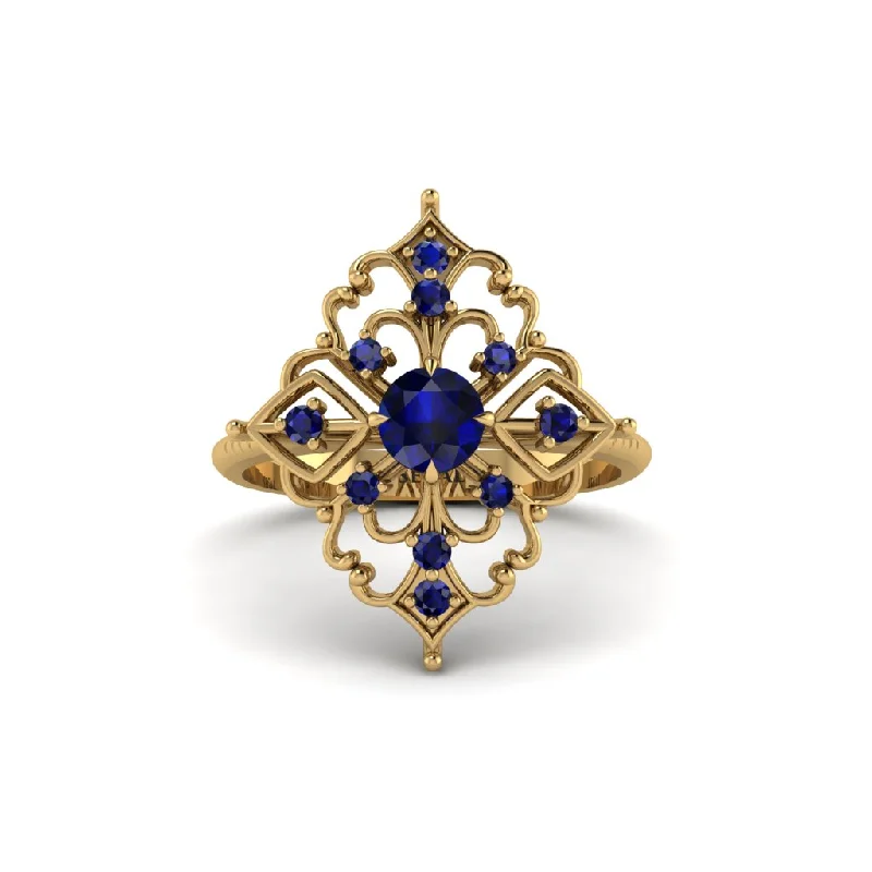 Sapphire Royal Filigree Cluster Engagement Ring - Zinnia No. 73