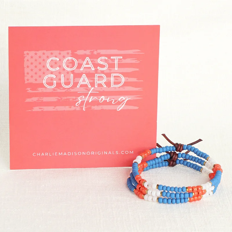 multi-layered bracelets for women -Coast Guard Strong Bracelet | Tiny Stacker Seed Bead Bracelet