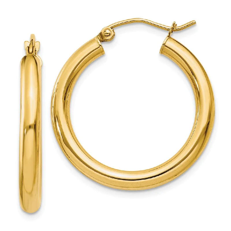 romantic earrings for women -3mm, 14k Yellow Gold Classic Round Hoop Earrings, 25mm (1 Inch)