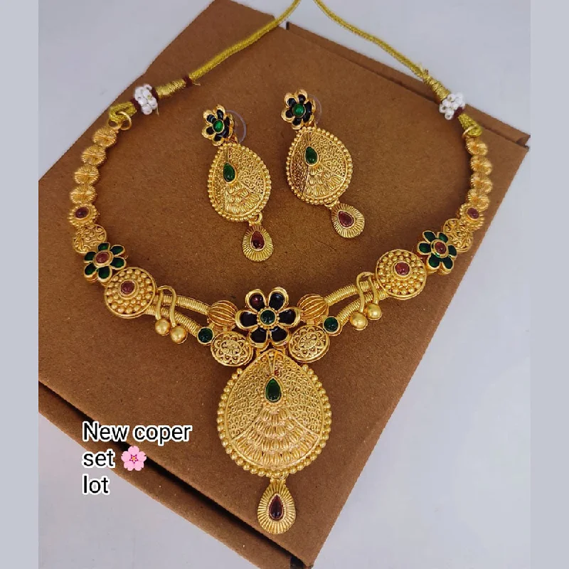 sun and moon necklaces for women -Lucentarts Jewellery Copper Gold Pota Stone Necklace Set