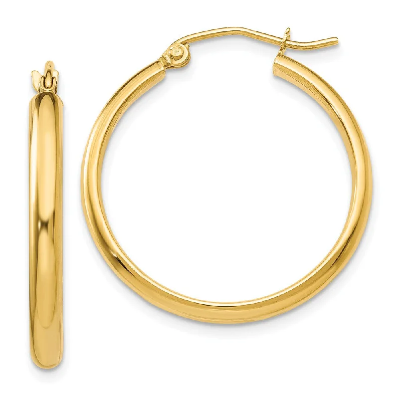 infinity earrings for women -2.75mm x 25mm Polished 14k Yellow Gold Domed Round Hoop Earrings