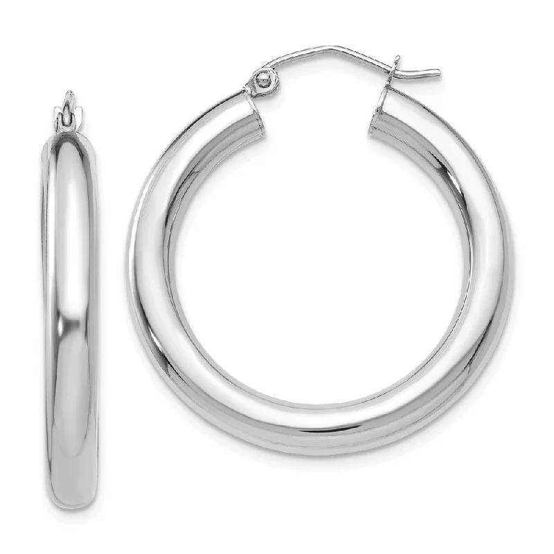 gothic earrings for women -4mm x 30mm 14k White Gold Classic Round Hoop Earrings