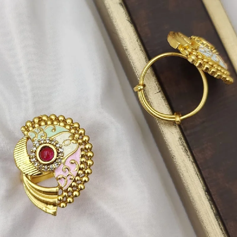 modern minimalist rings for women -Fancyla Gold Plated Kundan Stone And Meenakari Rings