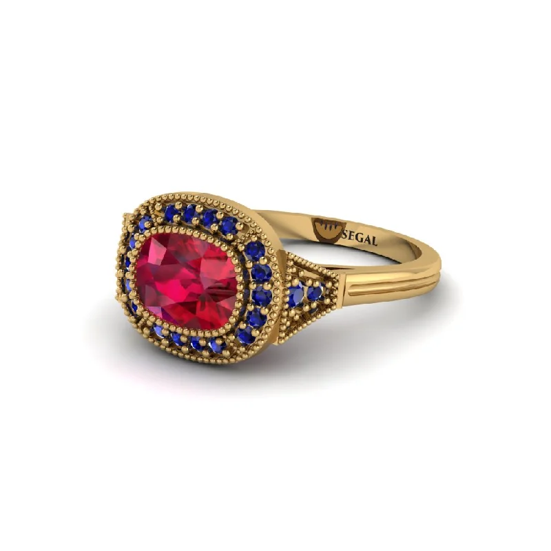 Cushion Cut Ruby Milgrain Halo Engagement Ring - Blake No. 70