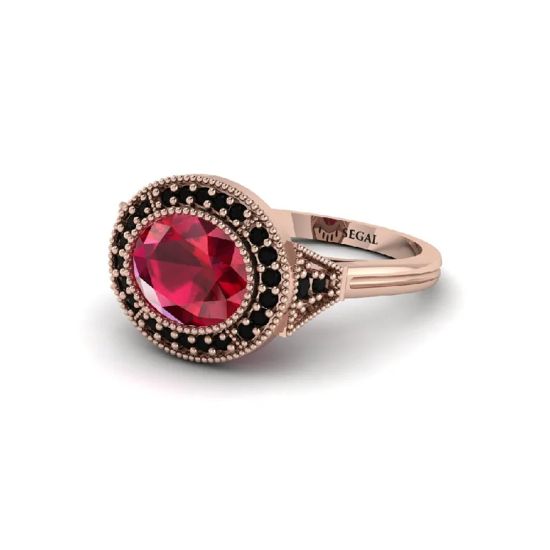 Oval Cut Ruby Milgrain Halo Engagement Ring - Alexandria No. 41