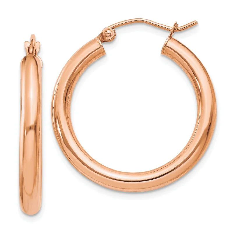 bold fashion earrings for women -3mm, 14k Rose Gold Polished Round Hoop Earrings, 25mm (1 Inch)