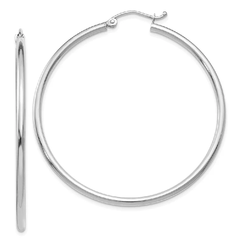 hoop and stud earrings set -2mm Round Hoop Earrings in 14k White Gold, 45mm (1 3/4 Inch)