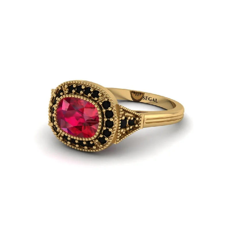 Cushion Cut Ruby Milgrain Halo Engagement Ring - Blake No. 40