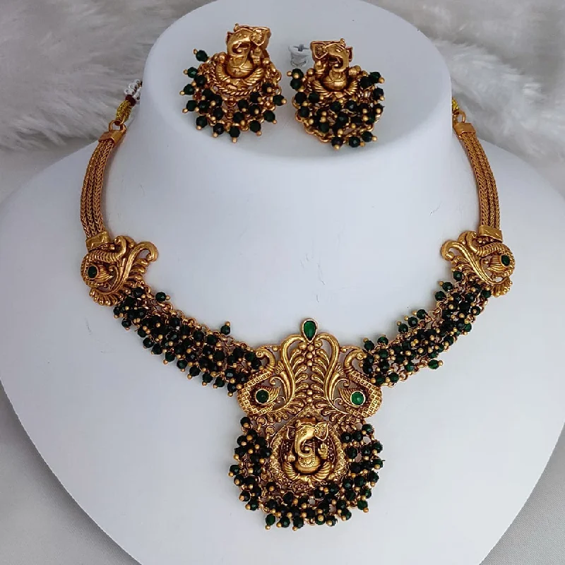 trendy necklaces for women -Lucentarts Jewellery Gold Plated Temple Pearls Necklace Set