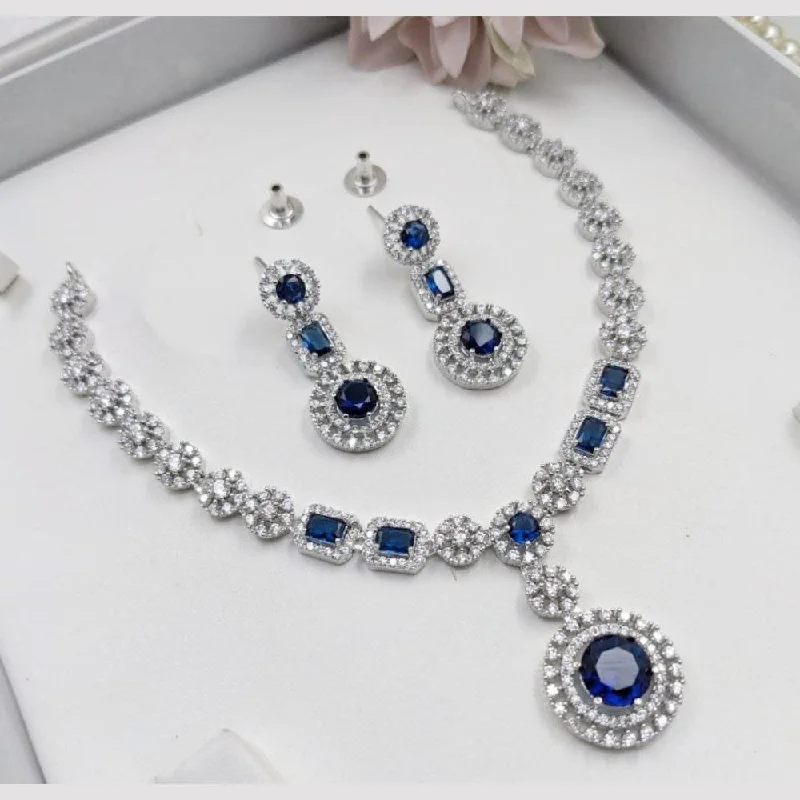 high-end necklaces for women -Aamrapali Silver Plated American Diamond Necklace Set