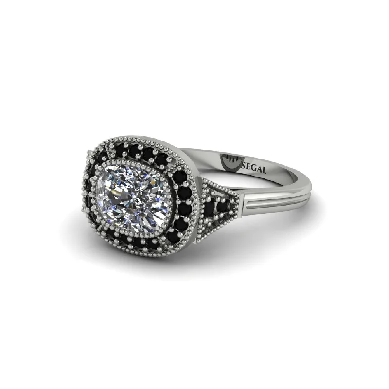 Cushion Cut Diamond Milgrain Halo Engagement Ring - Blake No. 33