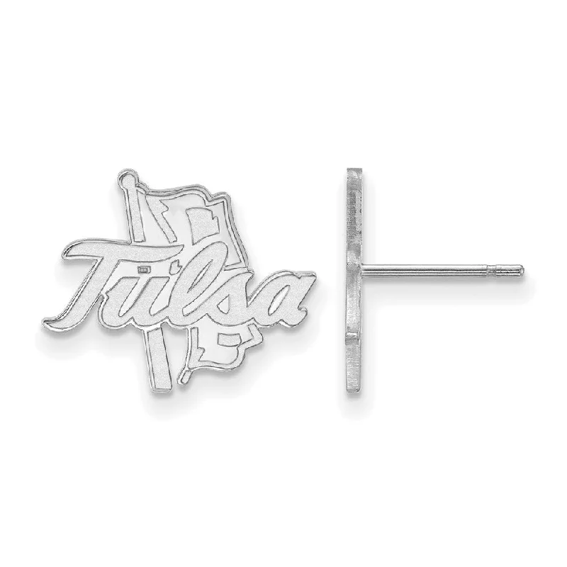 everyday wear earrings for women -10k White Gold The University of Tulsa Small Post Earrings