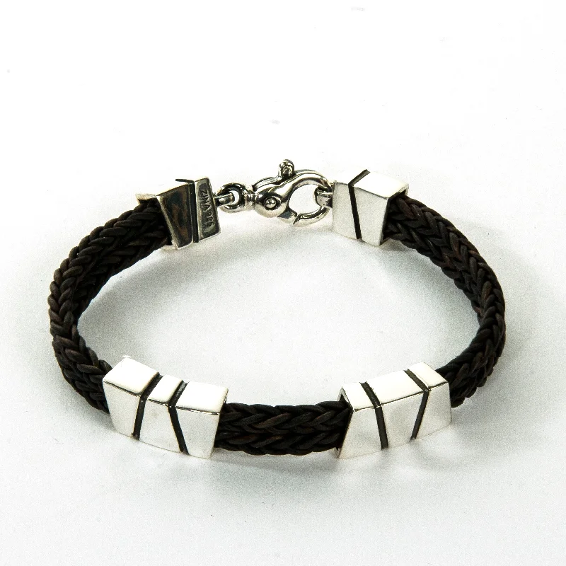 thin bangle bracelets for women -Large Trapezoids on Leather Bracelet