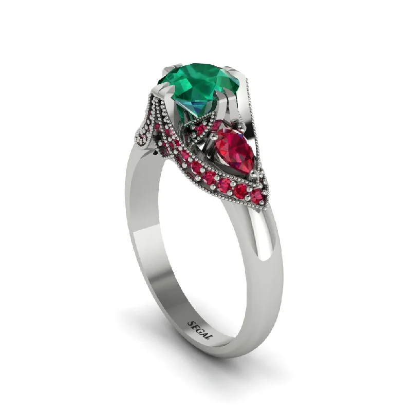 Emerald Vintage Round Cut Engagement Ring - Kali No. 51