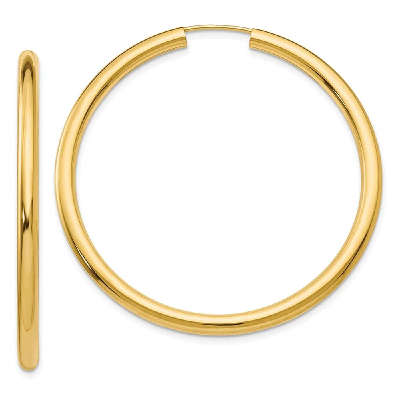 small stud earrings for women -3mm x 45mm 14k Yellow Gold Polished Endless Tube Hoop Earrings