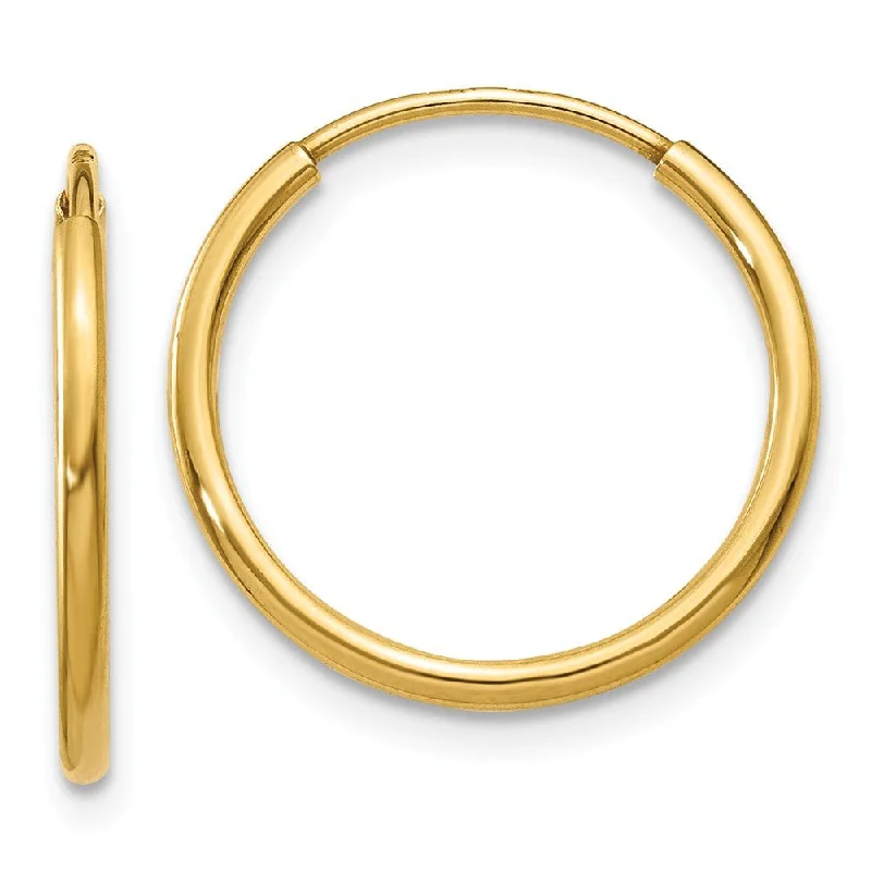 minimalist earrings for women -1.25mm, 14k Yellow Gold Endless Hoop Earrings, 15mm (9/16 Inch)