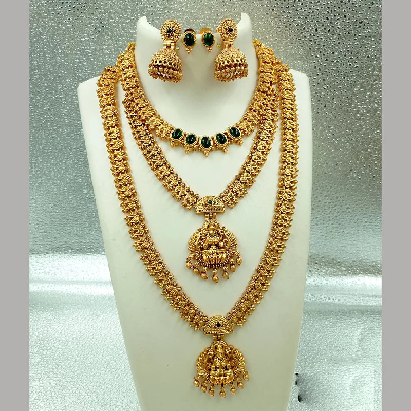 pearl necklaces for women -Joyful Jewel Art Matte Gold Plated Pota Stone Long Temple Necklace Combo