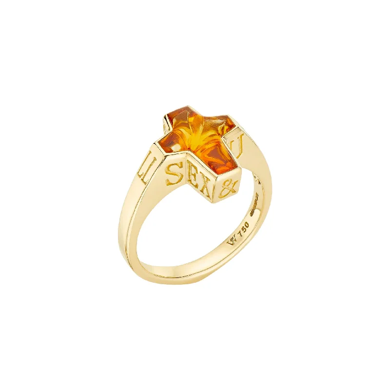 boho rings for women -Citrine Cross Sex Drugs & Rock and Roll Ring