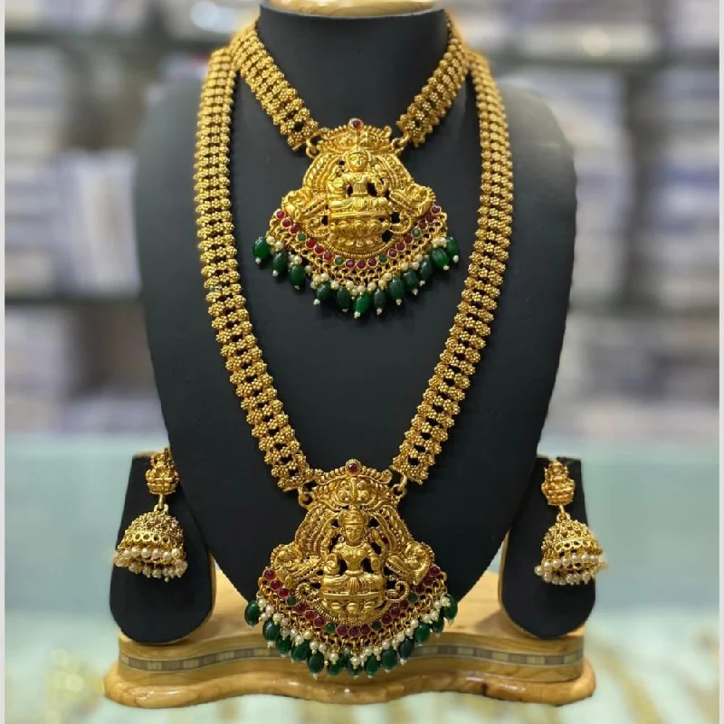 nature-inspired necklaces for women -Manisha Jewellery Gold Plated Pota Stone Double Necklace Set