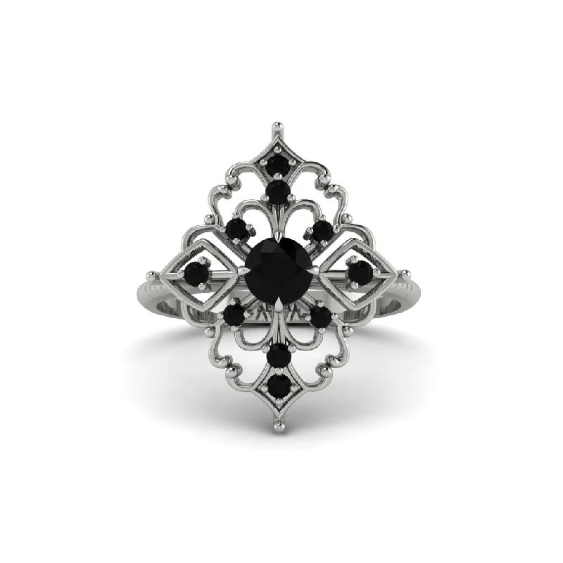 Black Diamond Royal Filigree Cluster Engagement Ring - Zinnia No. 39