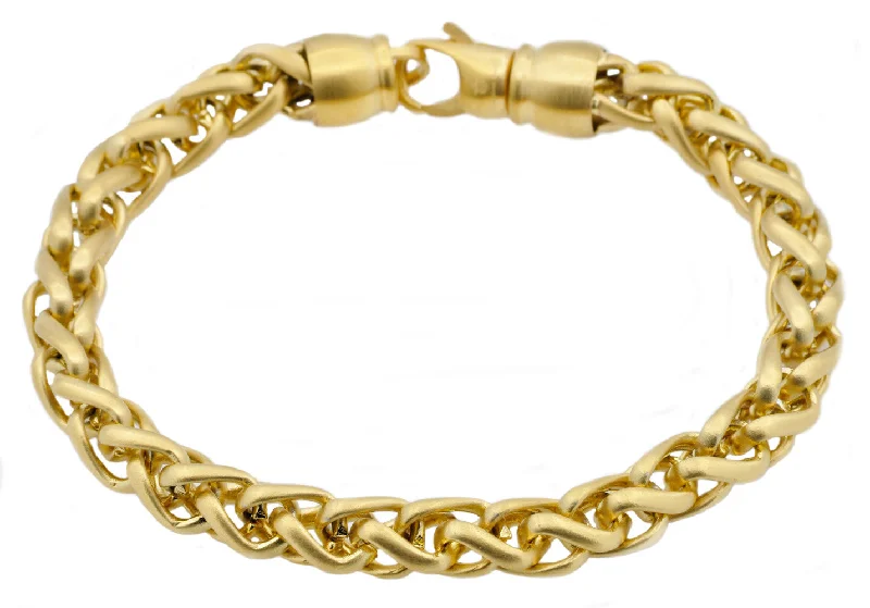 best-selling bracelets for women -Mens Gold Stainless Steel Wheat Link Chain Bracelet