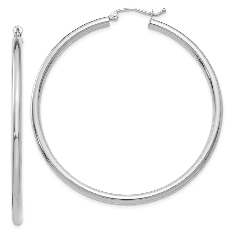 delicate charm earrings for women -2.5mm, 14k White Gold Classic Round Hoop Earrings, 50mm (1 7/8 Inch)