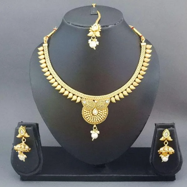 angel wing necklaces for women -Darshana Jewels Copper Pearl Drop Necklace Set With Maang Tikka - FAP0012A