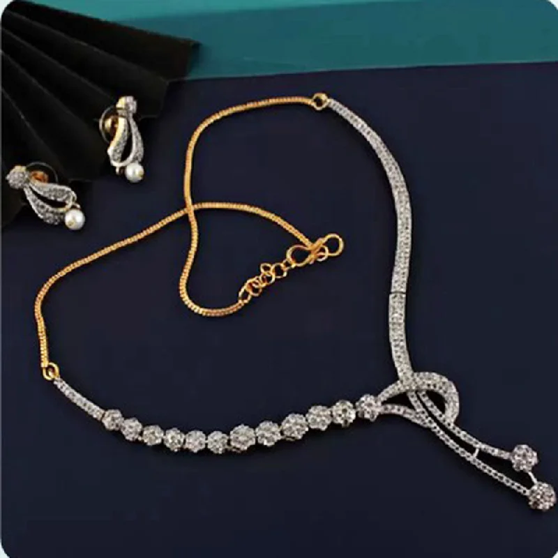 moonstone necklaces for women -Beeji Creations 2 Tone Plated American Diamonds Necklace Set