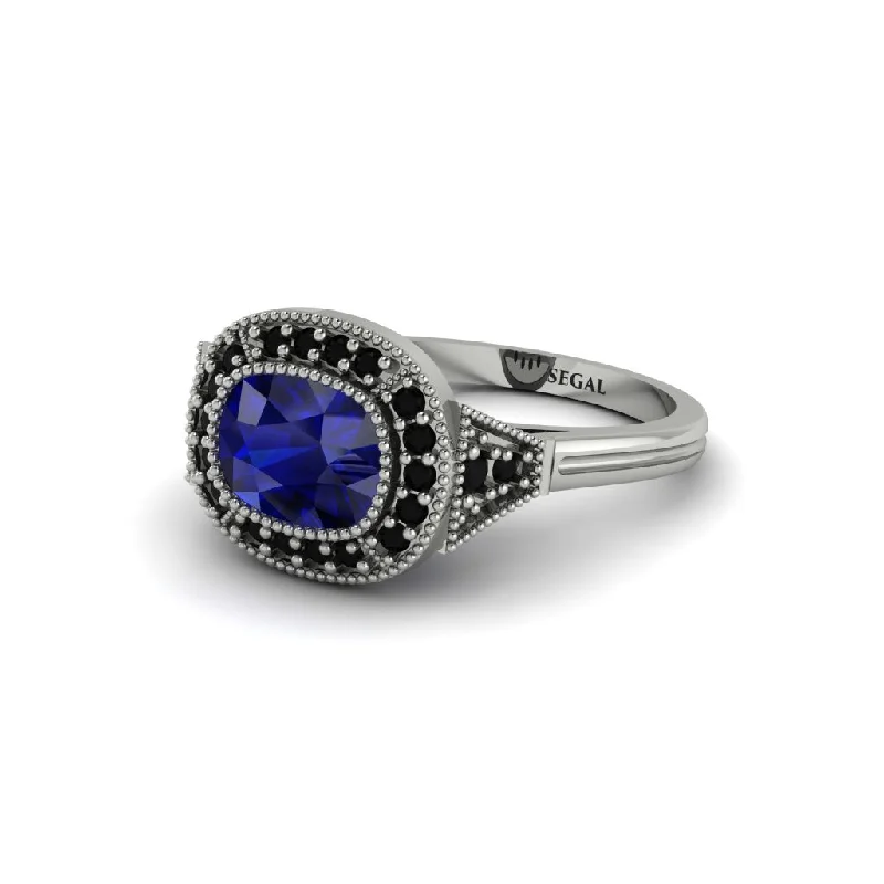 Cushion Cut Sapphire Milgrain Halo Engagement Ring - Blake No. 45