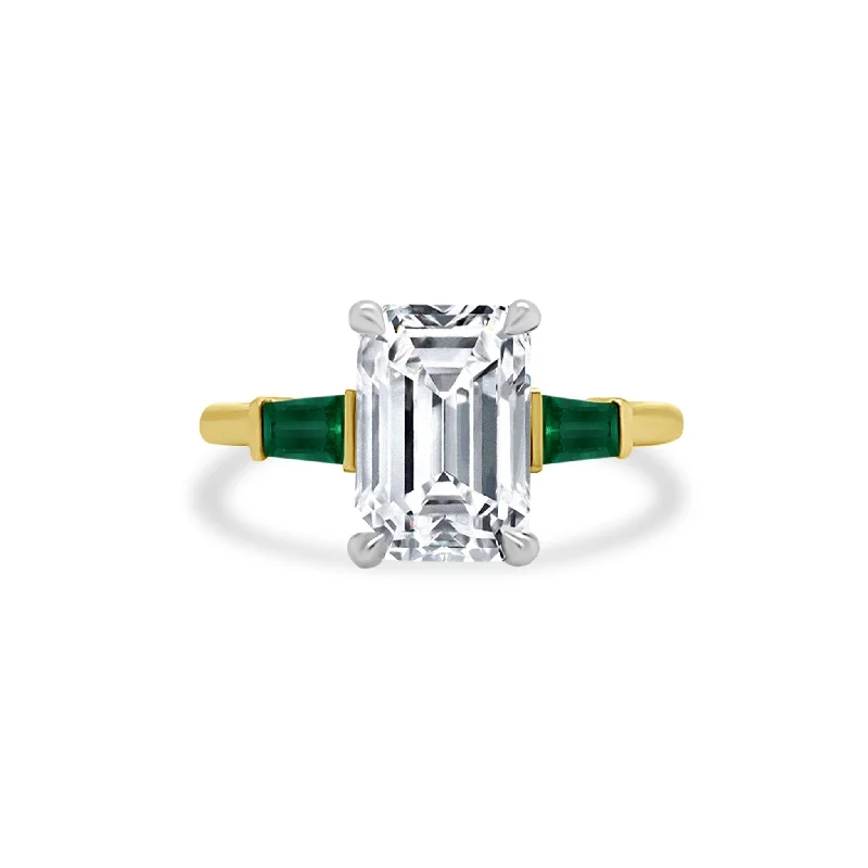 everyday wear rings for women -Emerald Cut Diamond with Emerald Tapered Baguettes