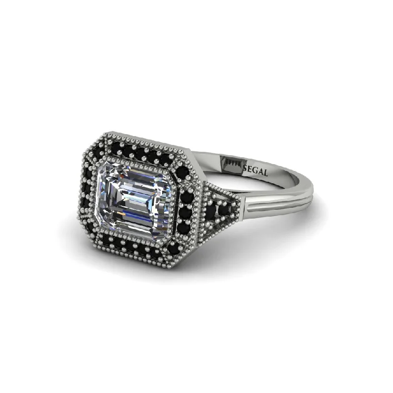 Emerald Cut Diamond Milgrain Halo Engagement Ring - Juniper No. 33