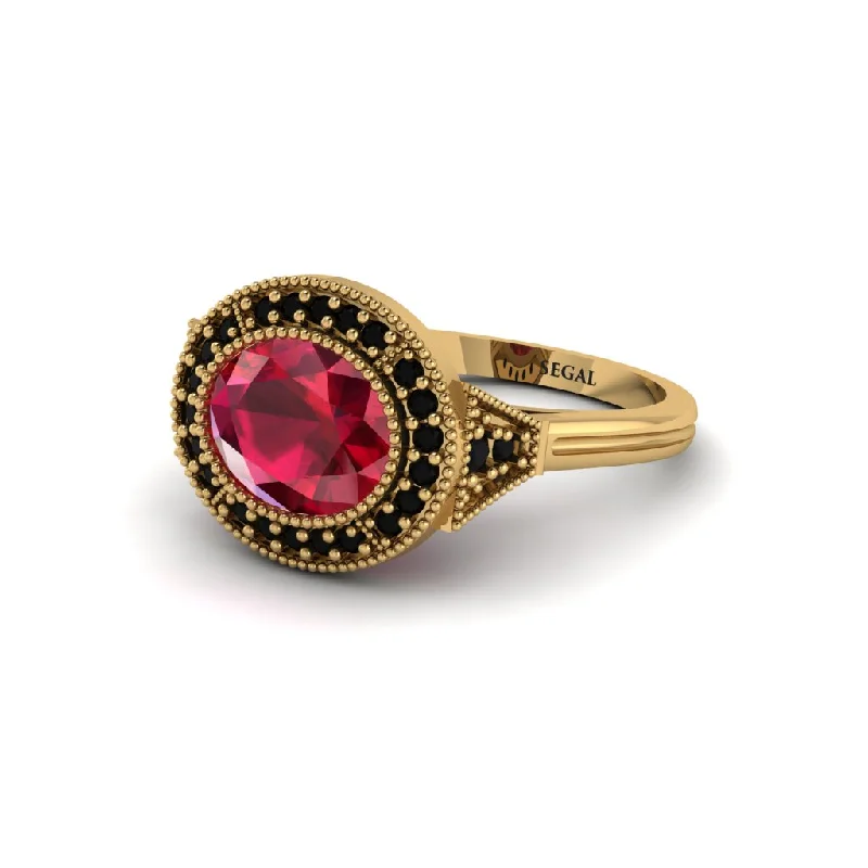 Oval Cut Ruby Milgrain Halo Engagement Ring - Alexandria No. 40