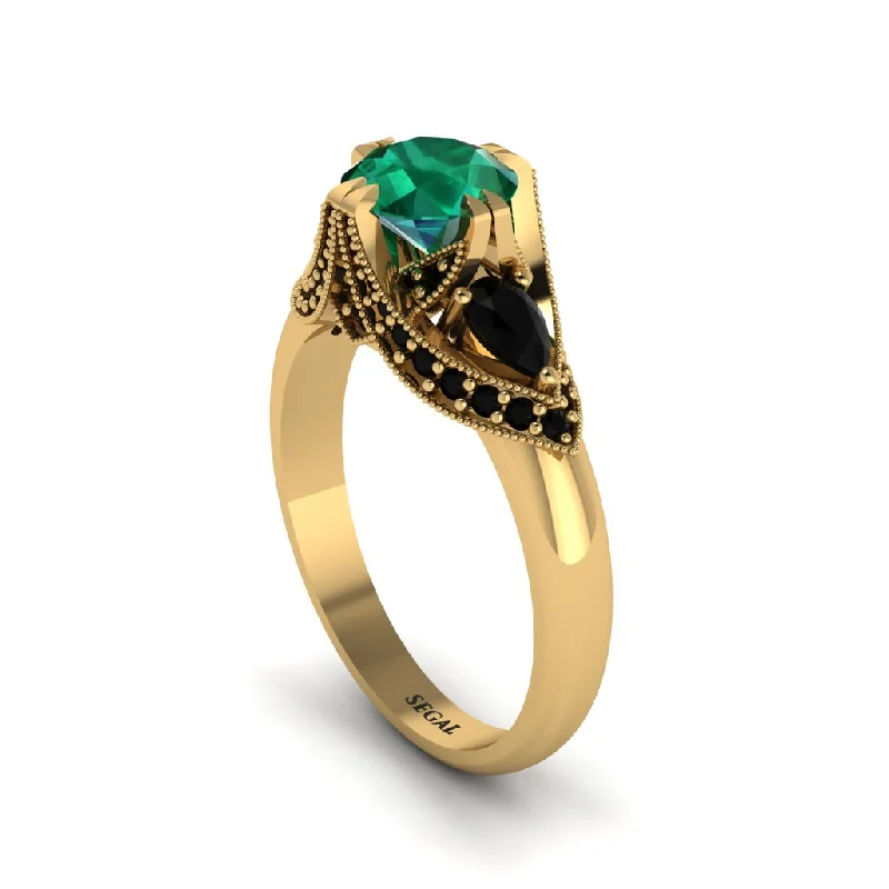 Emerald Vintage Round Cut Engagement Ring - Kali No. 34