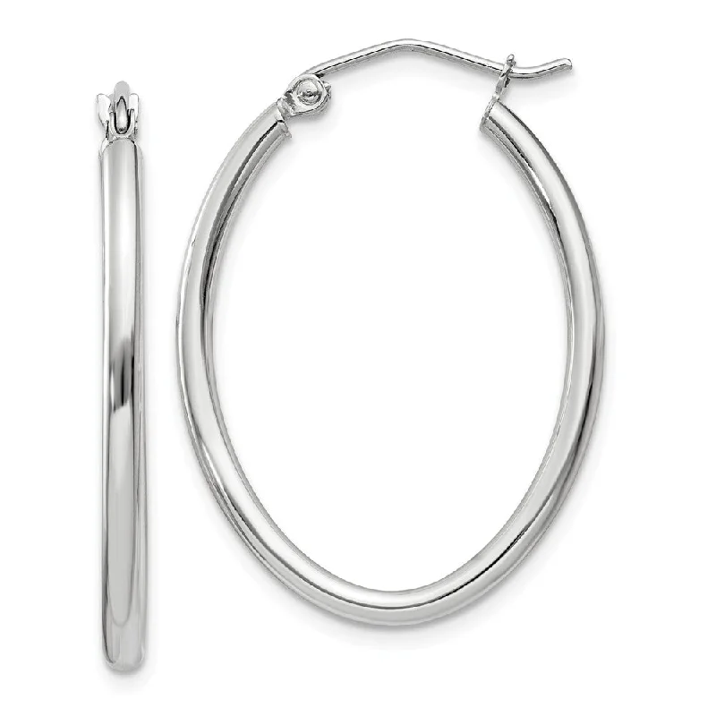 huggie earrings for women -2mm x 30mm Polished 14k White Gold Classic Oval Tube Hoop Earrings