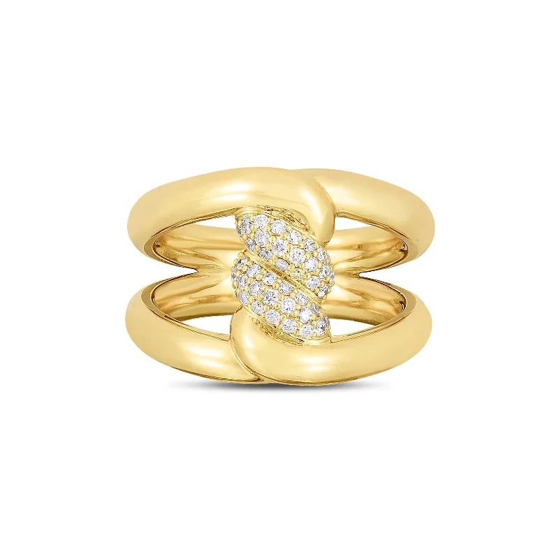 personalized rings for women -Cialoma Knot Link Ring with Accent Diamonds