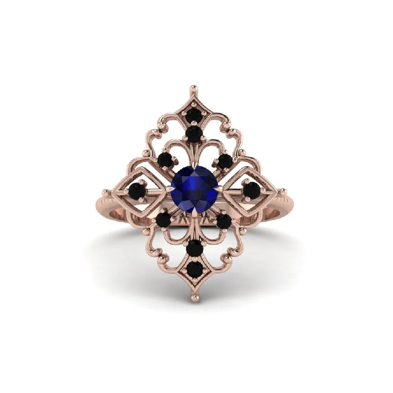 Black Diamond Royal Filigree Cluster Engagement Ring - Zinnia No. 44