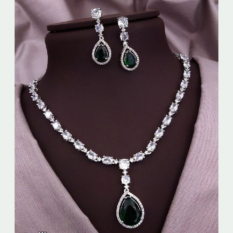 wedding necklaces for women -Akruti Collection Silver Plated American Diamonds Necklace Set