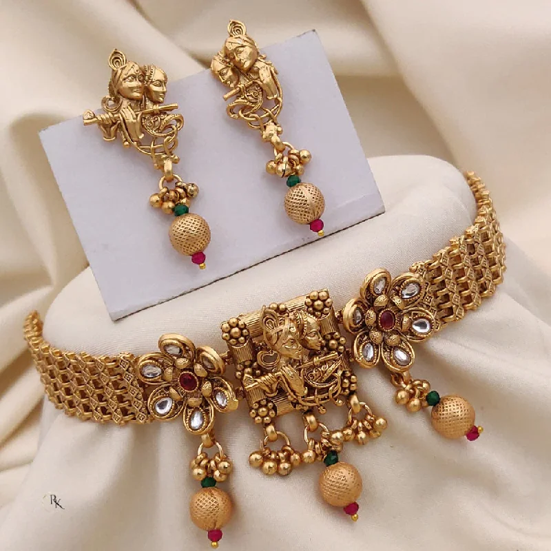 bohemian necklaces for women -Akruti Collection Gold Plated Kundan Stone Temple Choker Necklace Set