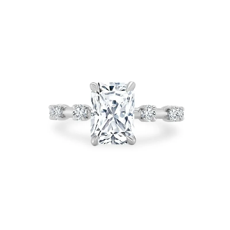 asymmetrical rings for women -Radiant Cut Solitaire on Diamond Bar Band