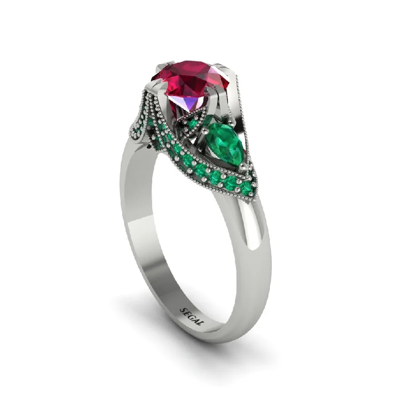 Ruby Vintage Round Cut Engagement Ring - Kali No. 27