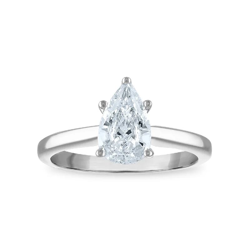 Signature Certificate EcoLove 1-1/2 CTW Pear Diamond Solitaire Engagement Ring in 14KT White Gold