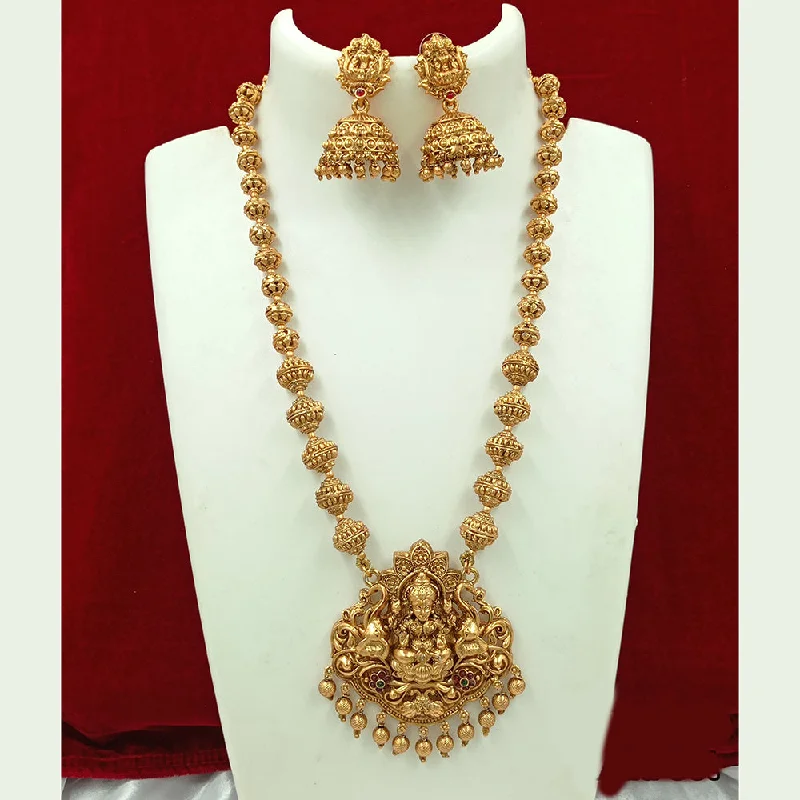 high-quality gold necklaces for women -Joyful Jewel Art Matte Gold Plated Pota Stone Temple Long Necklace Set