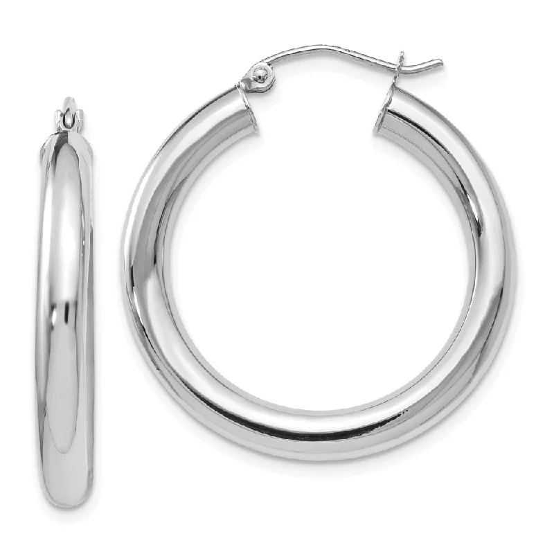 chain dangle earrings for women -4mm x 29mm (1 1/8 Inch) 14k White Gold Classic Round Hoop Earrings