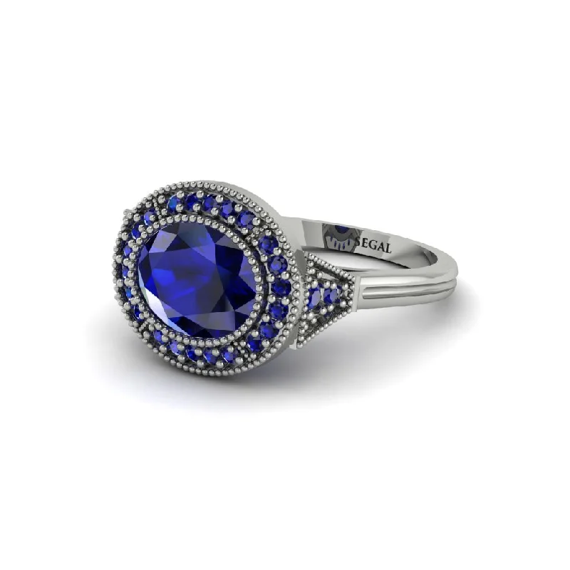 Oval Cut Sapphire Milgrain Halo Engagement Ring - Alexandria No. 75