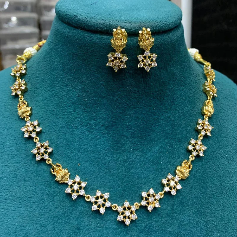 modern pearl necklaces for women -Sona Creation Gold Plated Austrain Stone Temple Necklace Set