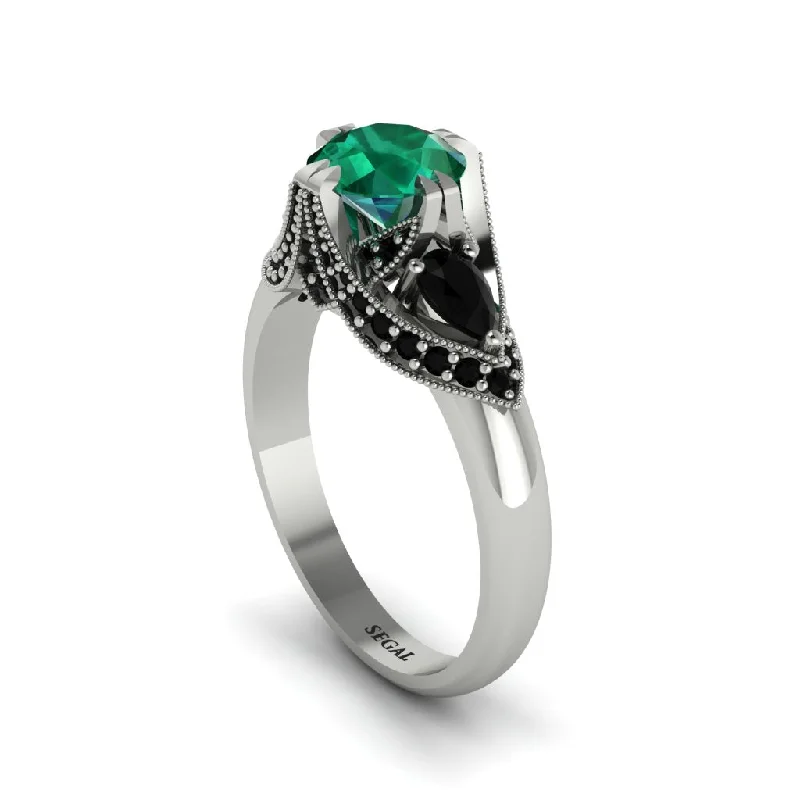 Emerald Vintage Round Cut Engagement Ring - Kali No. 36